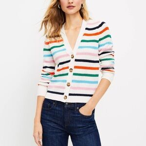 Loft Colorful Striped Knit Cardigan